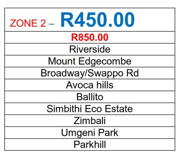 Rates ECSS King Shaka Airport Taxi & Umhlanga Cabs